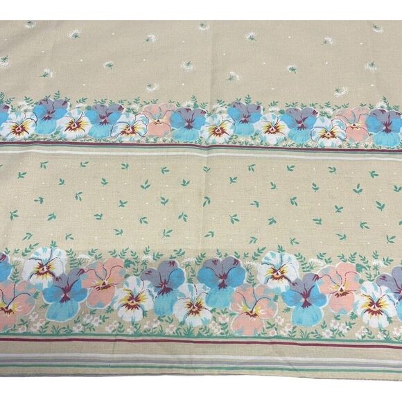 Vintage 1970s Pansy Tan Floral Set Twin 2 Pillowcases Fitted Flat Sheet Pansies - Picture 4 of 16